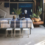 Bossi Tovaglia Scozzese Blu Beige Su Misura in Cotone