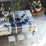 Bossi Tovaglia Scozzese Blu Beige Su Misura in Cotone