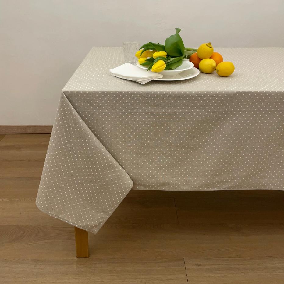 Tovaglia Pois, colore sabbia, in Cotone e Poliestere